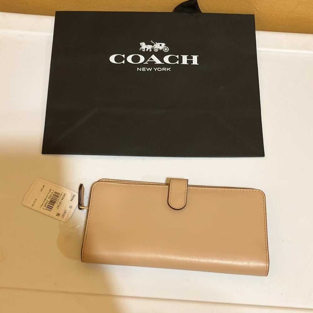 CoachSmooth Beechwood leather Skinny Wallet - Picture 2 of 9